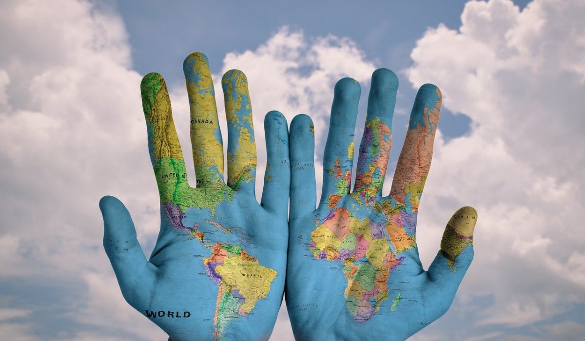 hands, world, map